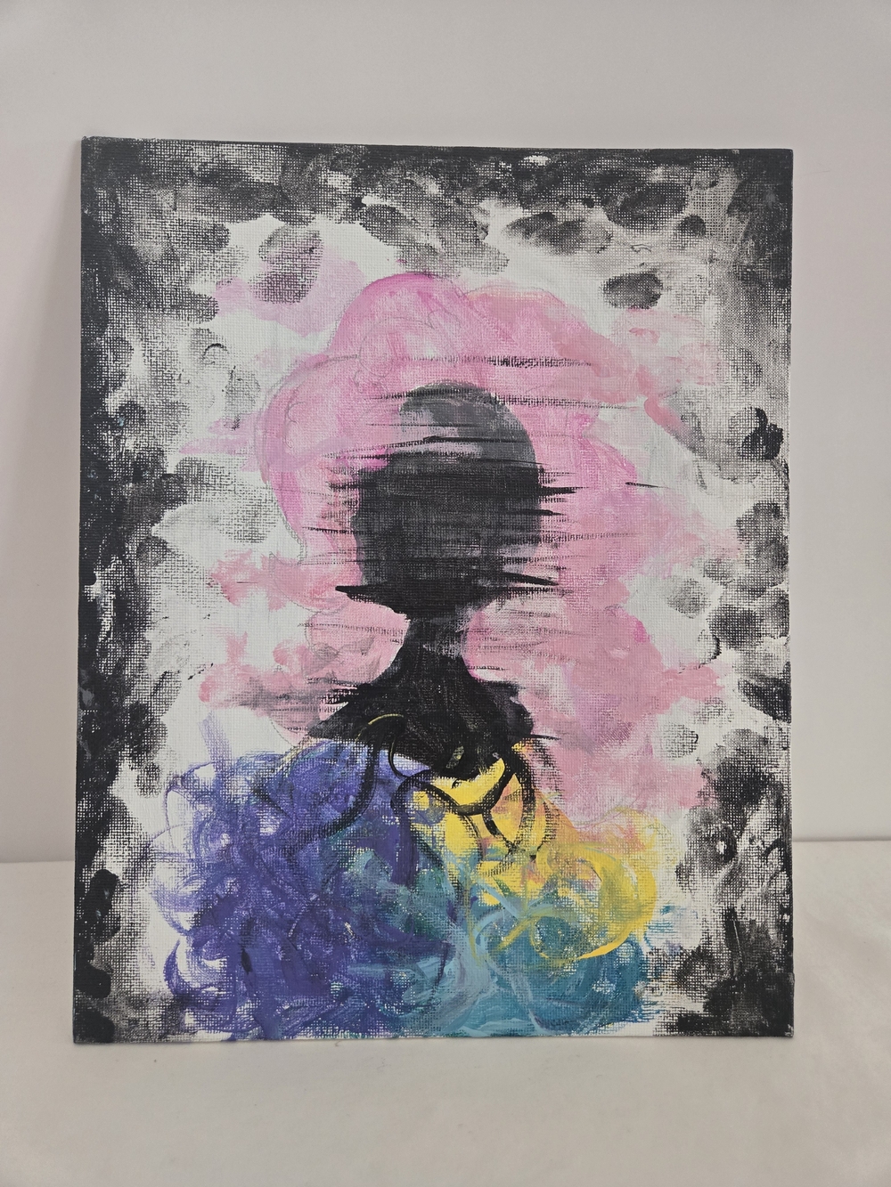 Abstract Empressionist Silhouette Canvas Art Painting in Pink, Blue & Yellow